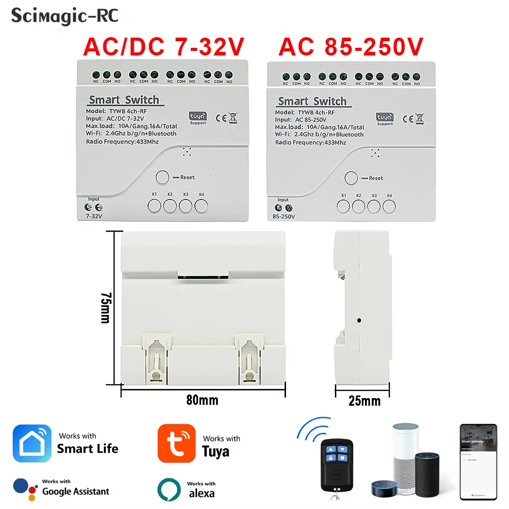 Tuya 4 Channel - 4 Kanallı Wifi Akıllı Röle, 7-32V
